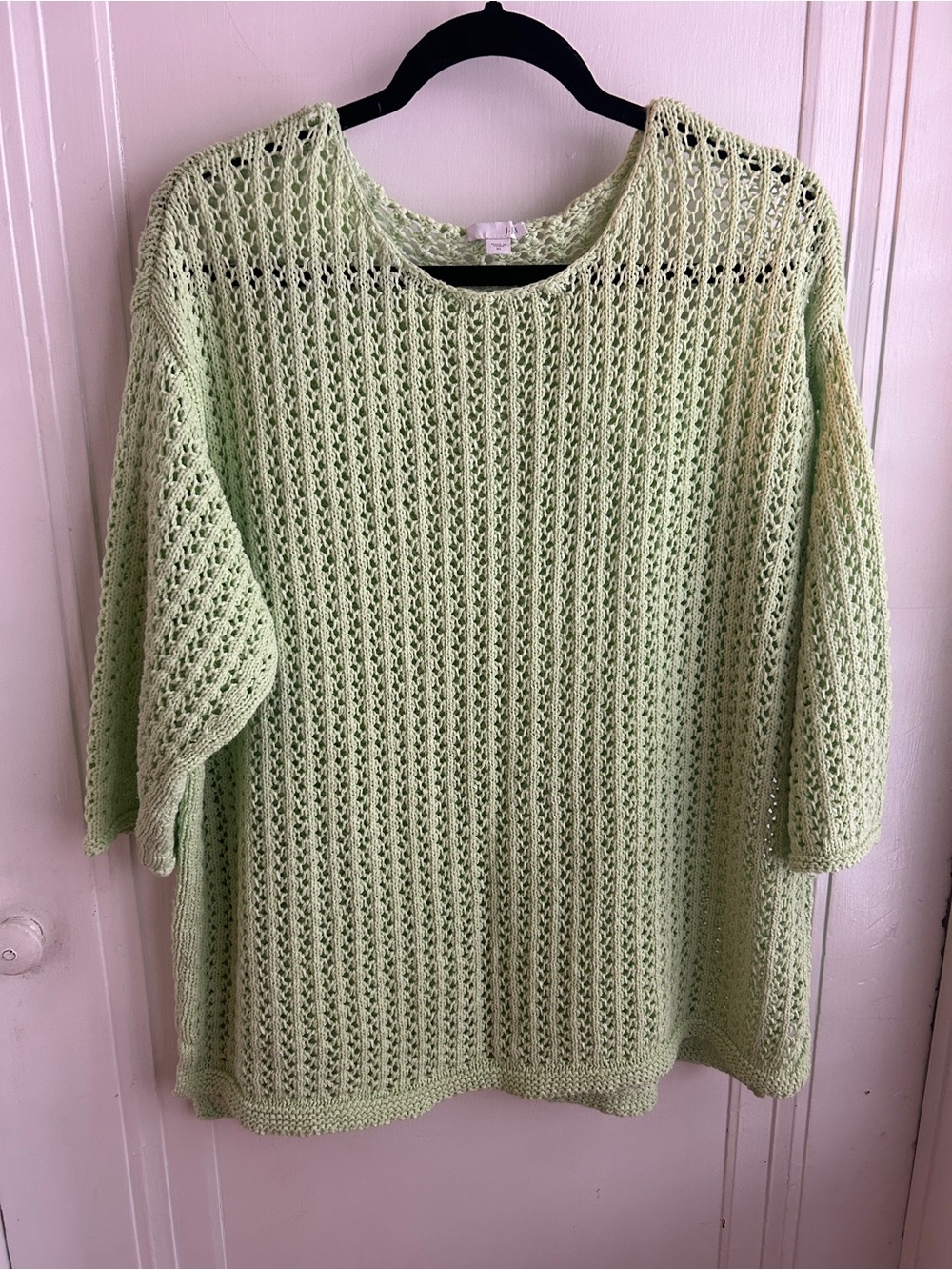 J. Jill Light Green Open Knit Scoop Neck Sweater